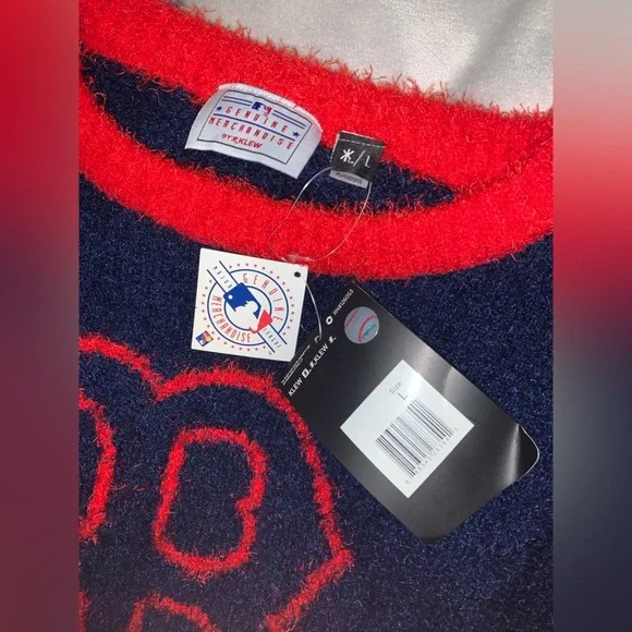 KLEW Boston red socks argyle licensed Cozy Red navy Sweater fair isle L NWT - Picture 7 of 7